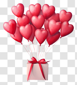 Watercolor Valentine Gift Balloon - Cluster Of Heart Balloons With Gift Transparent PNG