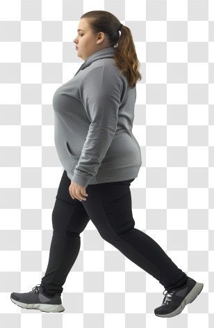 Obese Woman - Woman In Grey Hoodie Walking In Side Profile Transparent PNG