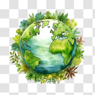 Green Planet Earth - Watercolor Earth With Lush Greenery Transparent PNG
