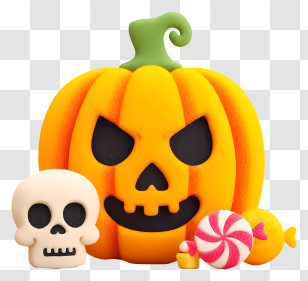 Halloween Pumpkin And Skull - Halloween Pumpkin With Skull And Candy Transparent PNG