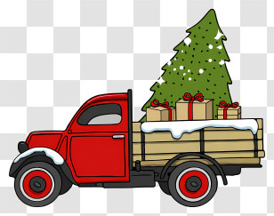 Delivery Truck - Red Truck Carrying Christmas Tree Transparent PNG