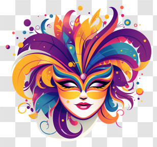 Colorful Mask - Mardi Gras Mask With Colorful Feathers Art Transparent PNG