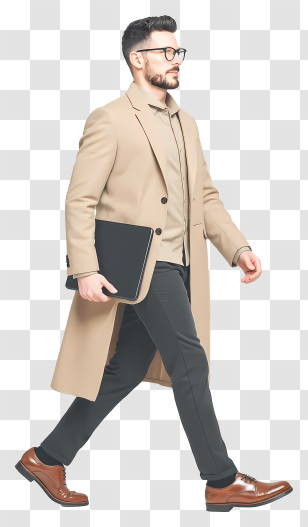 Businessman Walking - Man In Beige Coat Walking Transparent PNG