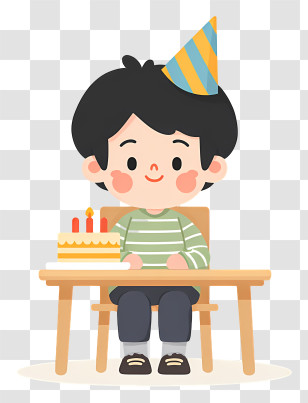Boy Making Birthday Wish - Boy With Birthday Cake And Party Hat Transparent PNG