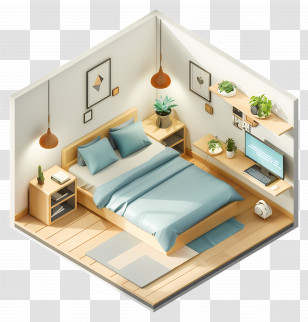 Bed Room - Modern Bedroom Interior Isometric Illustration Transparent PNG
