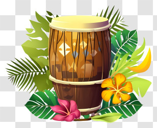 Wooden Drum - Conga Drum With Tropical Flowers Transparent PNG