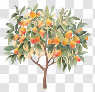 Mango Tree - Peach Tree Watercolor Illustration Transparent PNG
