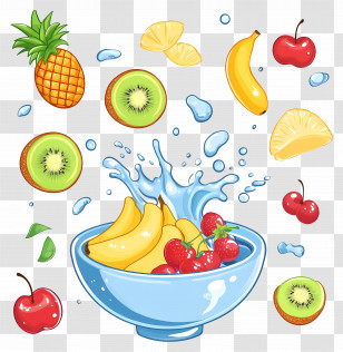 Fruits Salad - Refreshing Bowl Of Fruits With Splash Illustration Transparent PNG