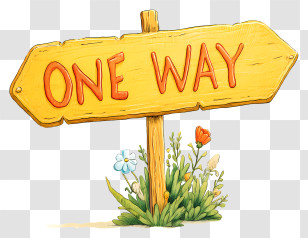 One Way Sign - Yellow One Way Sign With Flowers Transparent PNG