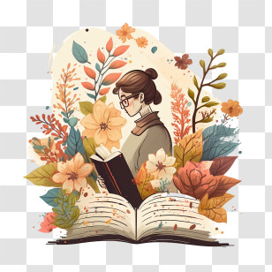 World Teachers Day
 - Artistic Reading Woman With Open Book And Floral Design Transparent PNG