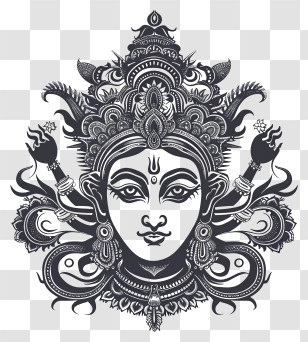 Durga Maa - Black And White Hindu Goddess Transparent PNG