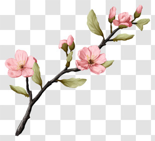 Pink Flower - Cherry Blossoms Branch With Pink Petals Transparent PNG