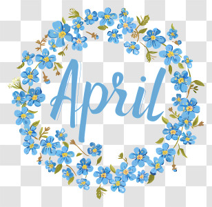 Hello April - April Wreath Design With Blue Flowers Transparent PNG