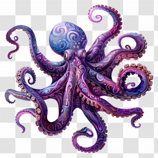 Octopus - Fantasy Purple Octopus With Patterns Transparent PNG