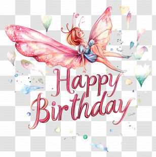 Happy Birthday - Whimsical Fairy With Happy Birthday Message Transparent PNG