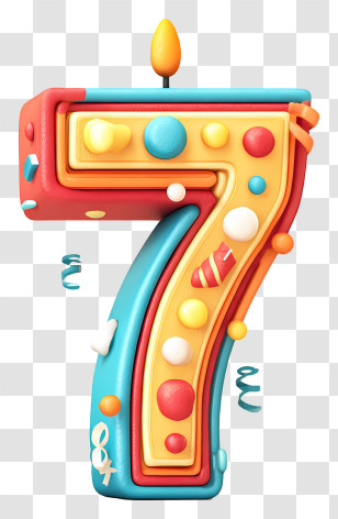 Number 7 Birthday Candle - Colorful Number 7 With Candle Transparent PNG