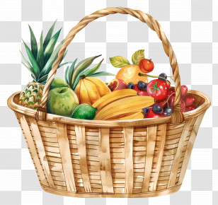 Grocery Basket - Fruit Basket Illustration With A Variety Of Fruits Transparent PNG
