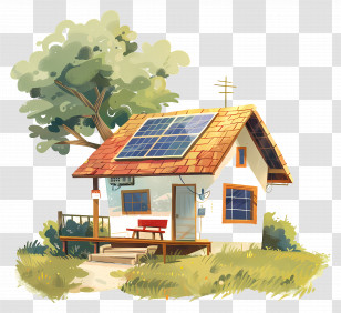 Cartoon House - Small Solar-Powered House In Nature Illustration Transparent PNG