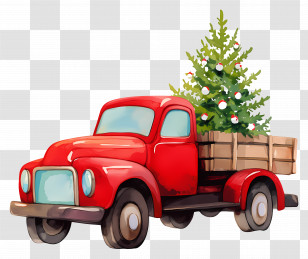 Christmas Tree - Festive Red Truck Carrying A Christmas Tree Transparent PNG