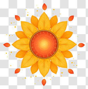 Diwali Diya Flower Petals - Golden Sunflower Mandala Emblem Transparent PNG