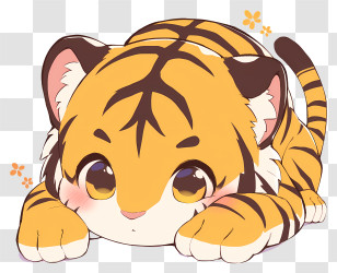 Kawaii Tiger - Adorable Playful Tiger Cub Transparent PNG