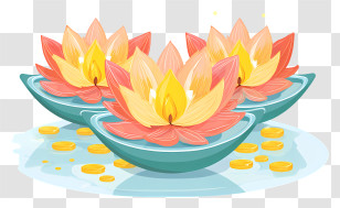 Diyas Arranged Lotus Flower - Floating Lotus Candle Offerings Transparent PNG