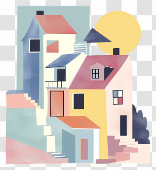 Real Estate - Colorful Doodle Houses With Sun Transparent PNG