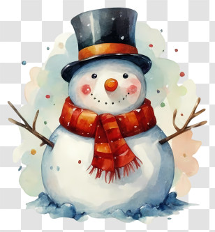 Watercolor Painting - Snowman With Hat And Scarf For Winter Holidays Transparent PNG