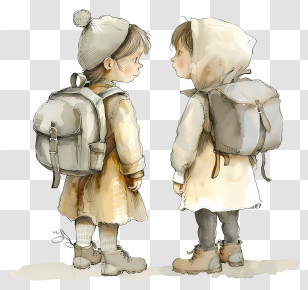 Students With Backpack - Kids With Backpacks Cartoon Illustration Transparent PNG