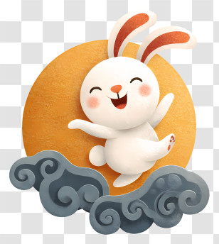 Mid Autumn Festival - Happy Rabbit With Moon Transparent PNG