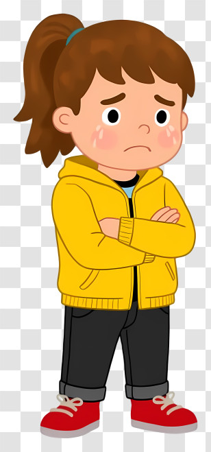 Nervous Boy - Girl In Yellow Jacket Cartoon Transparent PNG