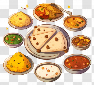 Indian Food - Indian Meal With Dishes Transparent PNG
