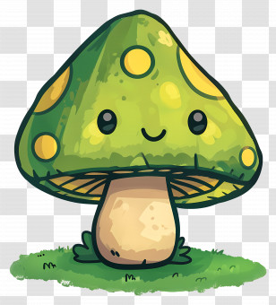 Cute Green Mushroom With Smiling Face - Adorable Green Mushroom With A Smile Transparent PNG