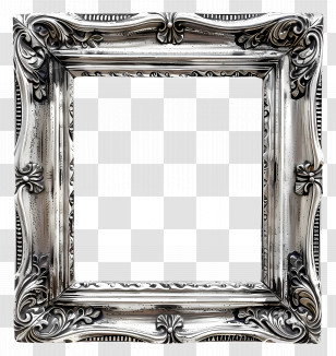 Photo Frame - Ornate Silver Metal Frame Transparent PNG