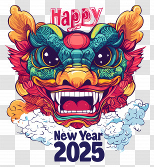 Happy New Year - Colorful Dragon Head For New Year 2025 Transparent PNG