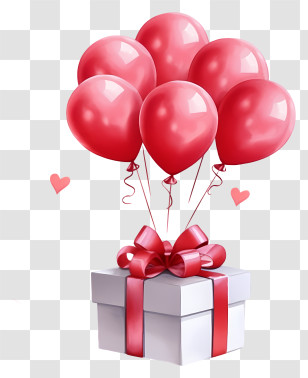 Watercolor Valentine Gift Balloon - White Gift Box With Red Balloons Decoration Transparent PNG