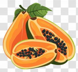 Papaya - Tropical Sliced Papaya With Seeds Transparent PNG