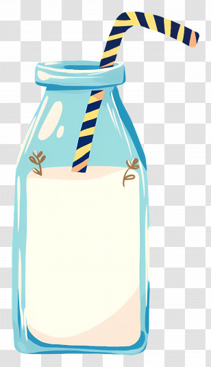 Milk Bottle - Glass Milk Jar With Decorative Straw Illustration Transparent PNG