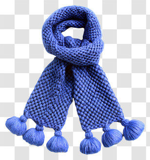 Wool Scarf Knit - Blue Knitted Scarf With Pom-poms Transparent PNG