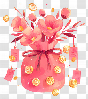 Money Bag - Festive Flower Bag Adorned With Gold Coins Transparent PNG