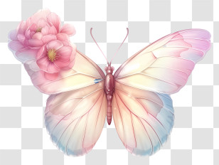 Elegant Butterfly Icon - Beautiful Butterfly With Pastel Flowers Transparent PNG
