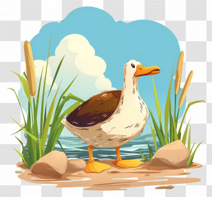 Cartoon Duck - Duck Near Marsh Grass In Nature Illustration Transparent PNG