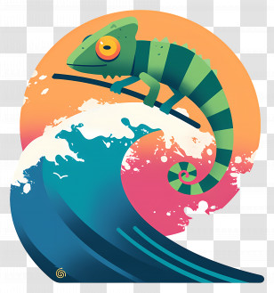 Chameleon Surfing On Waves - Chameleon Riding A Wave Transparent PNG