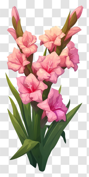 Gladiolus - Pink Flowers In Bloom Transparent PNG
