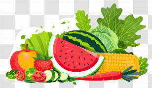 Food Background - Bright Fruits And Vegetables Illustration For Healthy Living Transparent PNG
