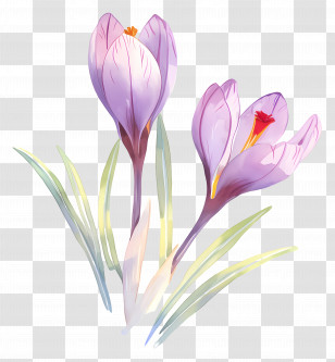 Saffron Crocus - Purple Flowers In Botanical Illustration Transparent PNG