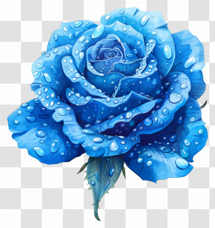 Blue Rose - Blue Rose With Water Droplets Transparent PNG