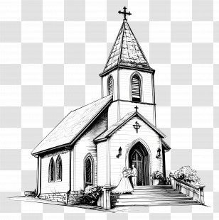 Wedding Church - Classic Wedding Church With Bride And Groom Transparent PNG