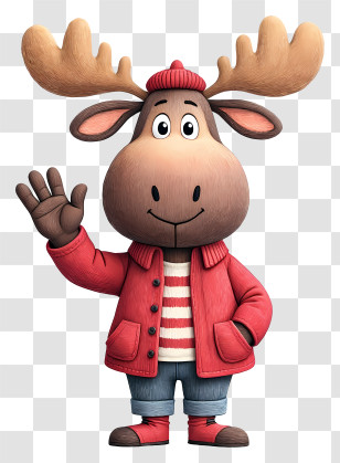 Cute Cartoon Moose - Friendly Moose In Red Jacket Transparent PNG