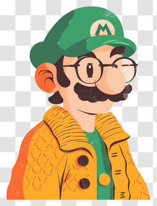 Mario - Cartoon Man In Green Hat And Yellow Jacket Transparent PNG